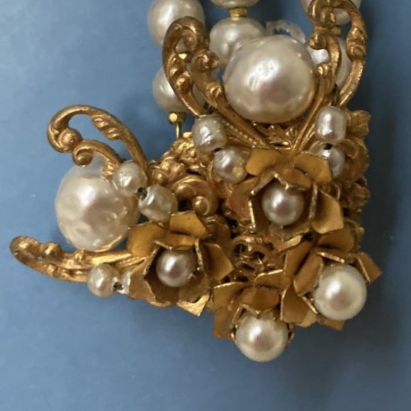 Miriam Haskell vintage choker: three pearl strands adorned with statement centre - Picture 4 of 7